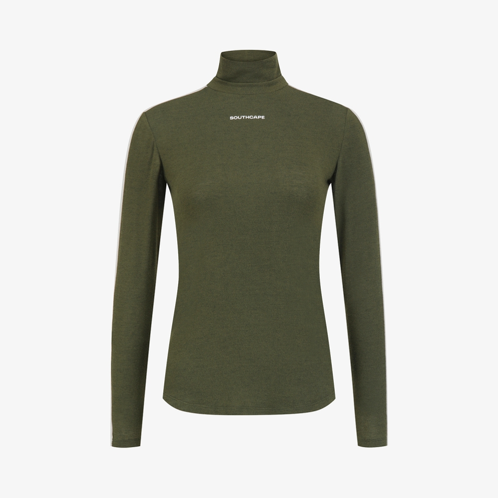 사우스케이프 여성 배색 하이넥 베이스레이어_카키