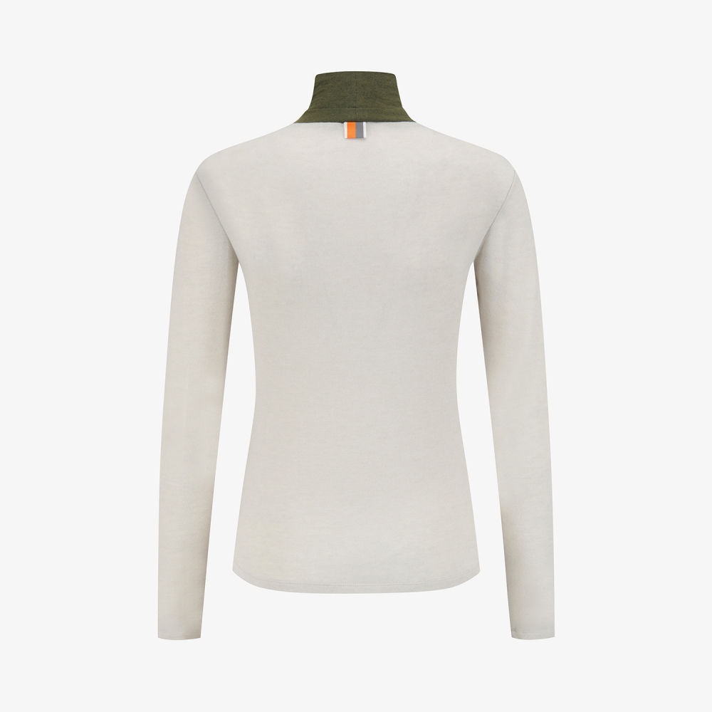 사우스케이프 여성 배색 하이넥 베이스레이어_카키