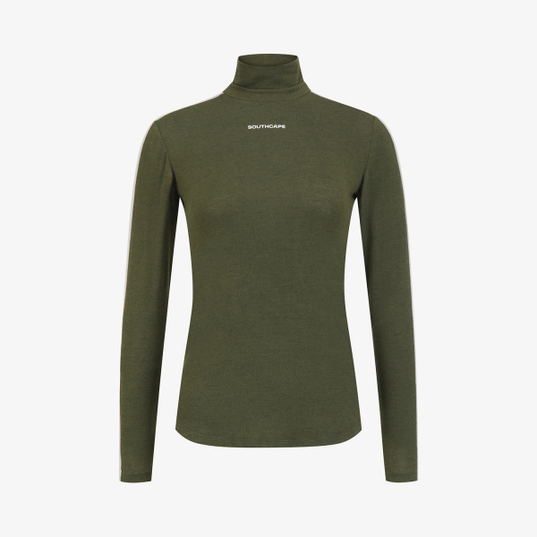 사우스케이프 여성 배색 하이넥 베이스레이어_카키