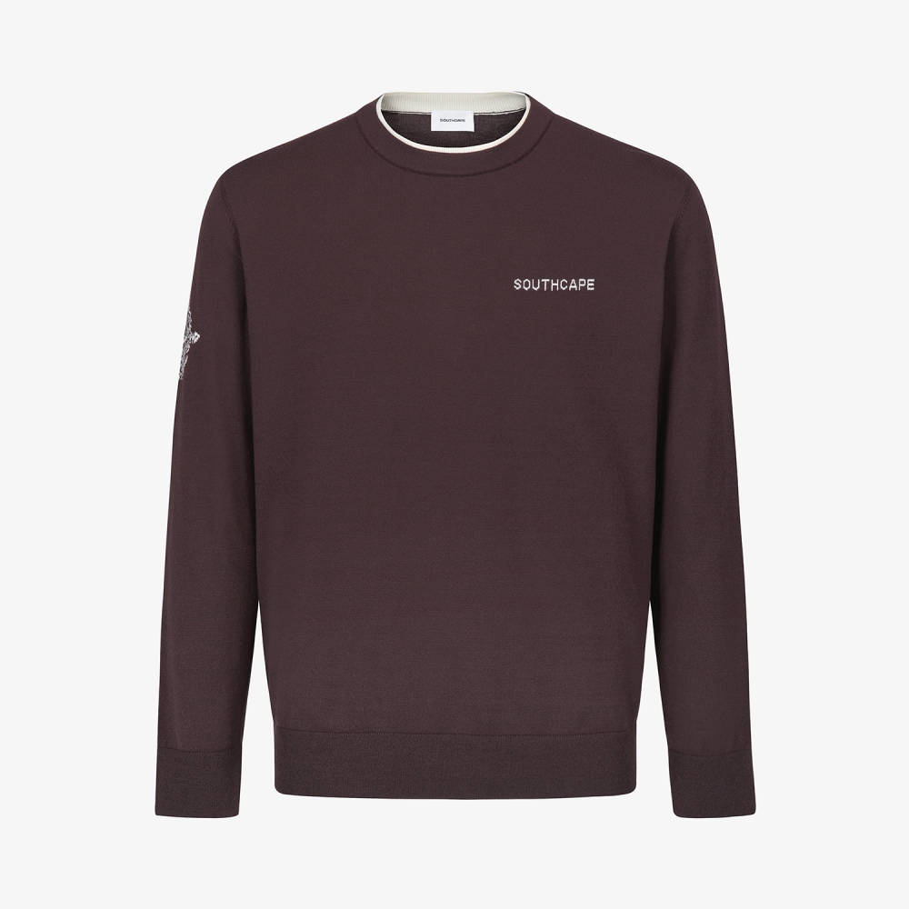 남성 사우스크로스 레이어드 넥라인 니트 풀오버_브라운