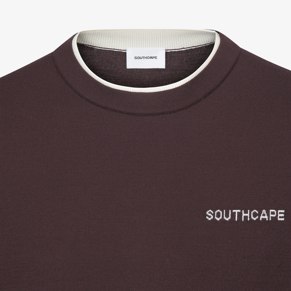 남성 사우스크로스 레이어드 넥라인 니트 풀오버_브라운