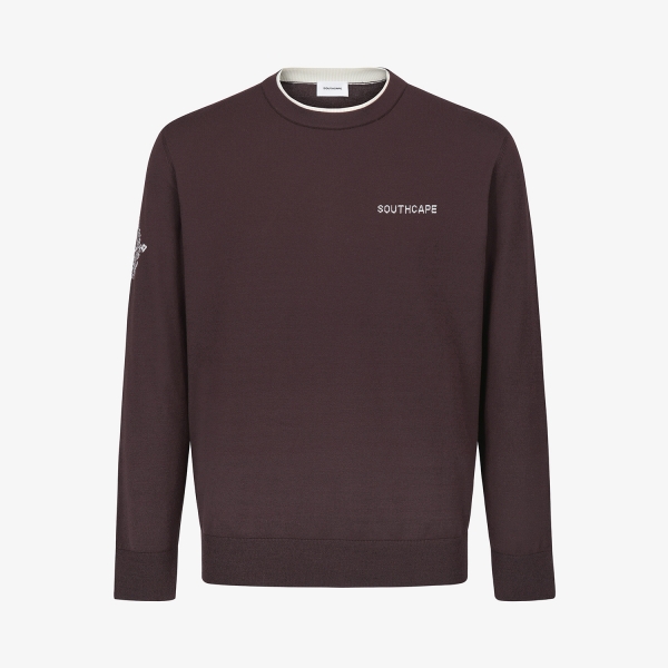 남성 사우스크로스 레이어드 넥라인 니트 풀오버_브라운