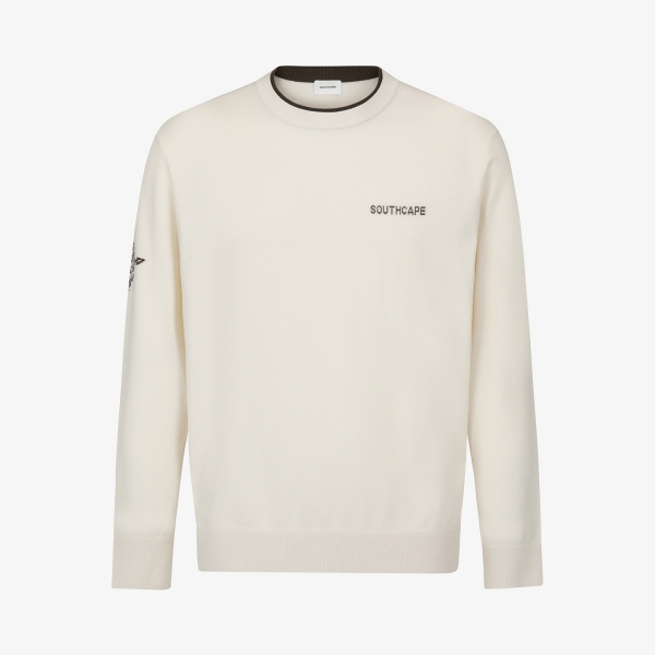 남성 사우스크로스 레이어드 넥라인 니트 풀오버_라이트 베이지