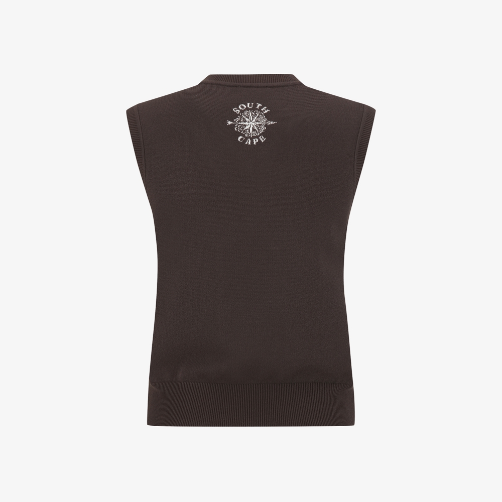 여성 사우스크로스 브이넥 니트 베스트_브라운