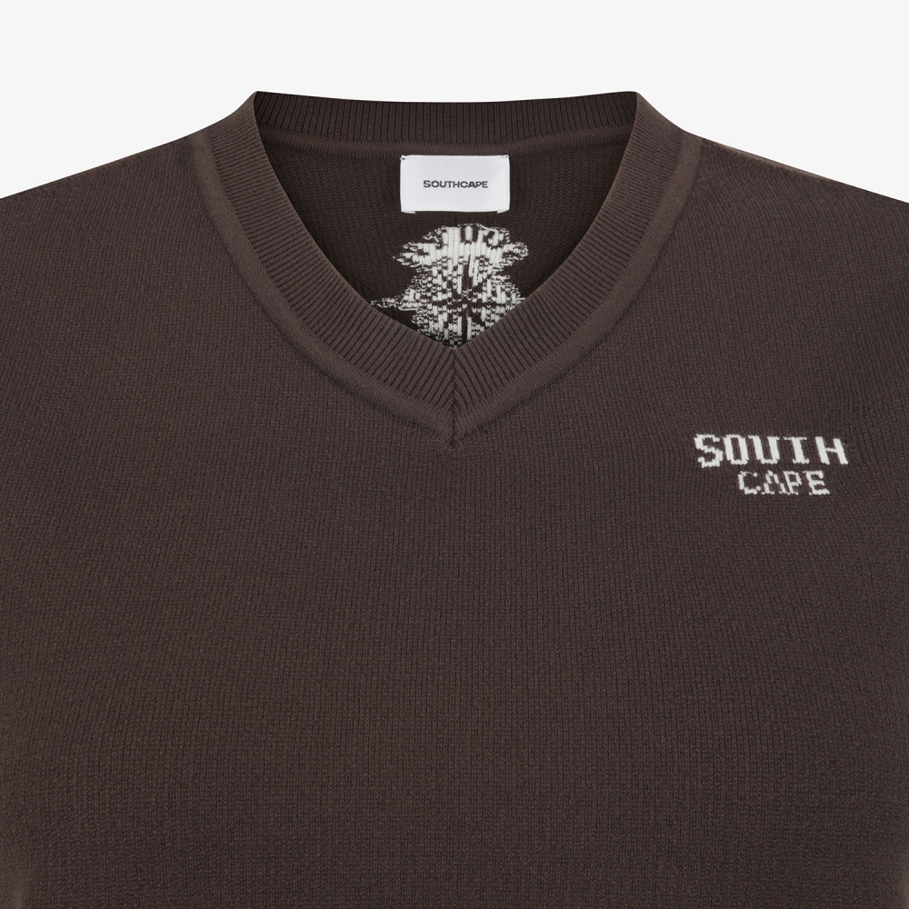 여성 사우스크로스 브이넥 니트 베스트_브라운