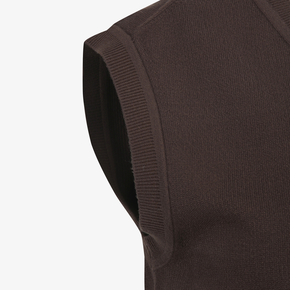 여성 사우스크로스 브이넥 니트 베스트_브라운