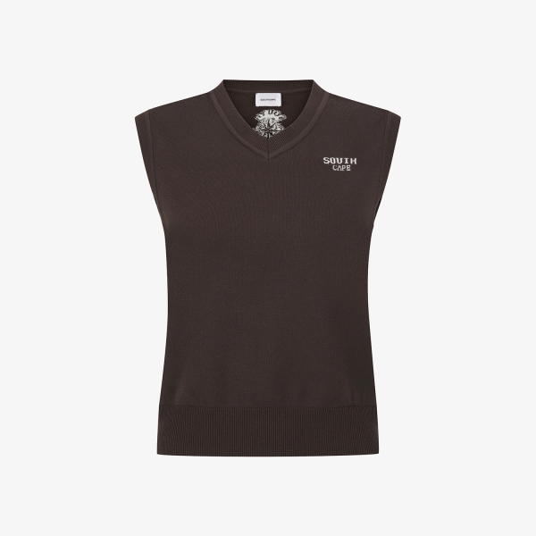 여성 사우스크로스 브이넥 니트 베스트_브라운