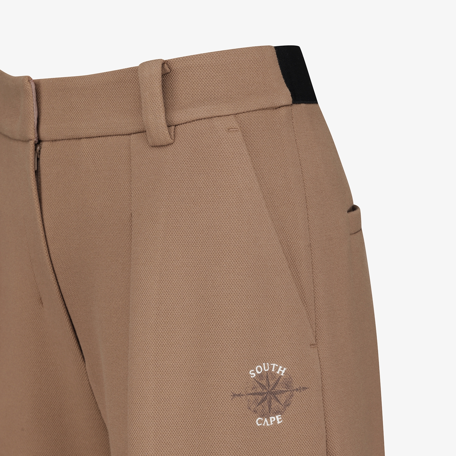 여성 사우스크로스 핀턱 와이드 저지 팬츠_브라운