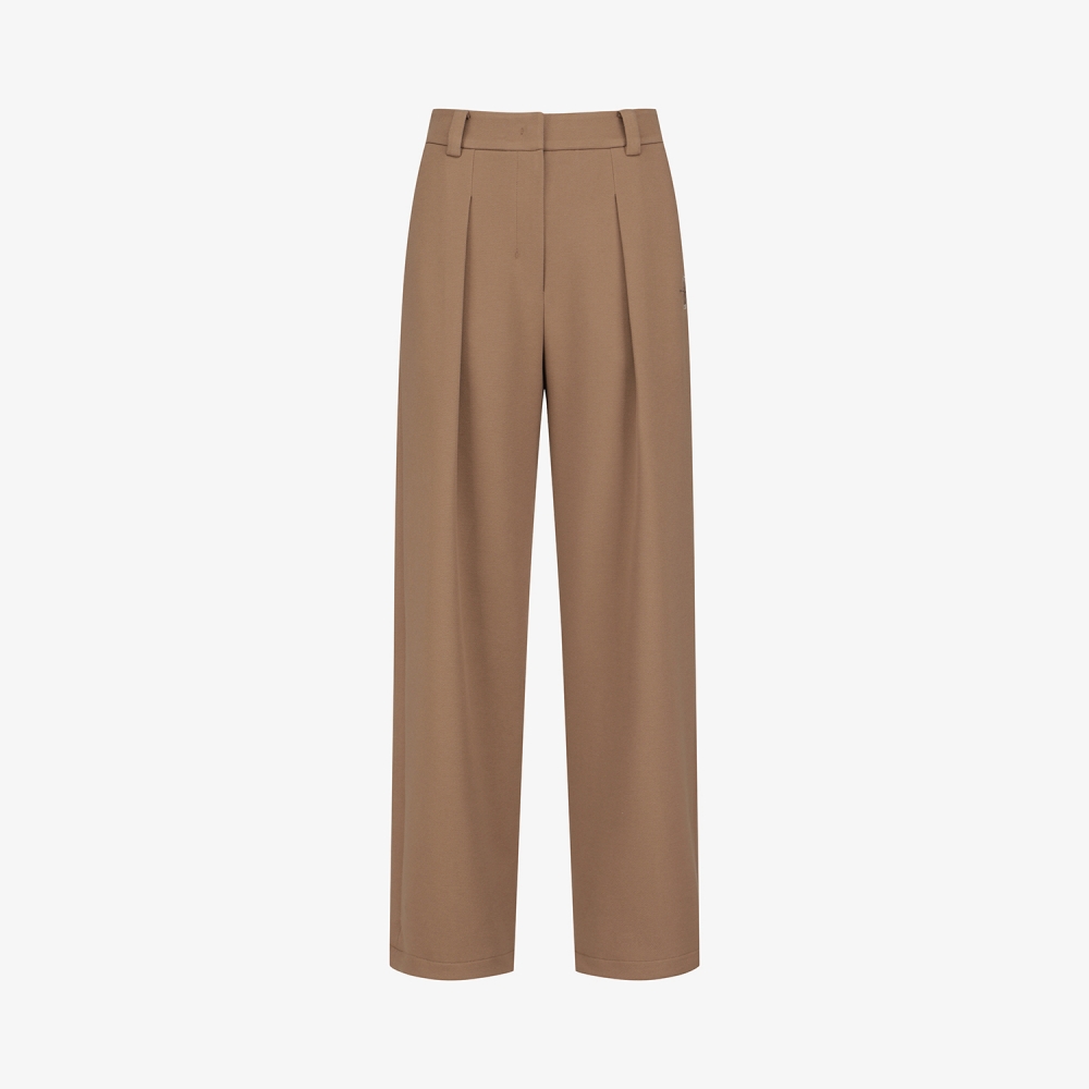 여성 사우스크로스 핀턱 와이드 저지 팬츠_브라운