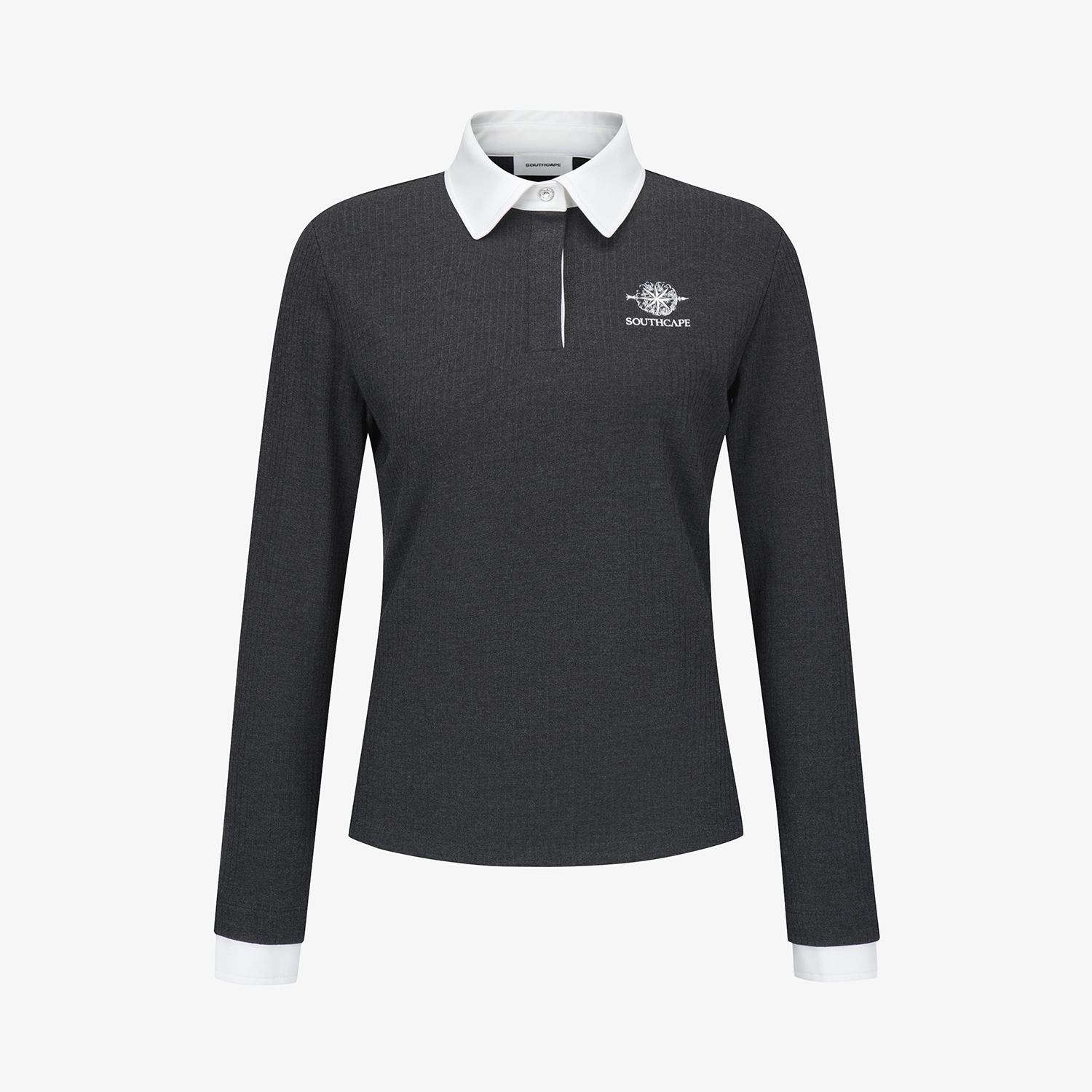 여성 사우스크로스 소프트 터치 골지 카라 티셔츠_차콜 그레이