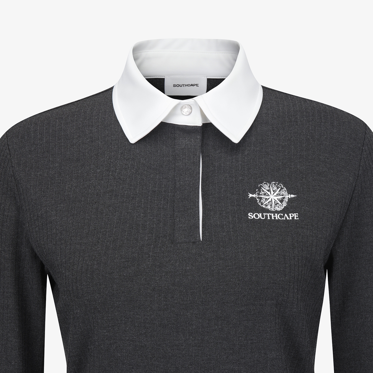 여성 사우스크로스 소프트 터치 골지 카라 티셔츠_차콜 그레이