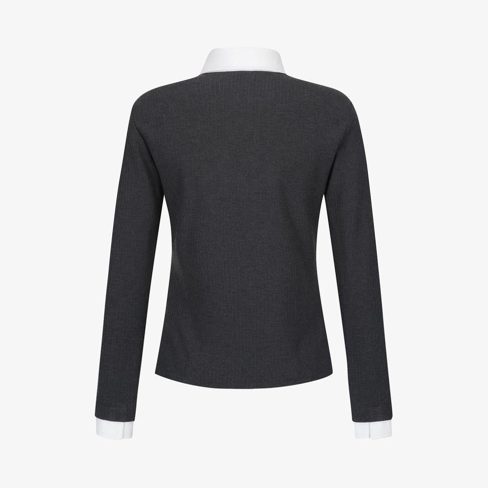 여성 사우스크로스 소프트 터치 골지 카라 티셔츠_차콜 그레이