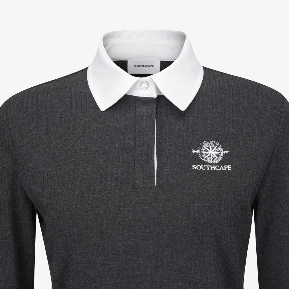 여성 사우스크로스 소프트 터치 골지 카라 티셔츠_차콜 그레이