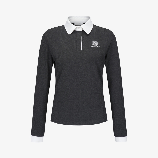 여성 사우스크로스 소프트 터치 골지 카라 티셔츠_차콜 그레이