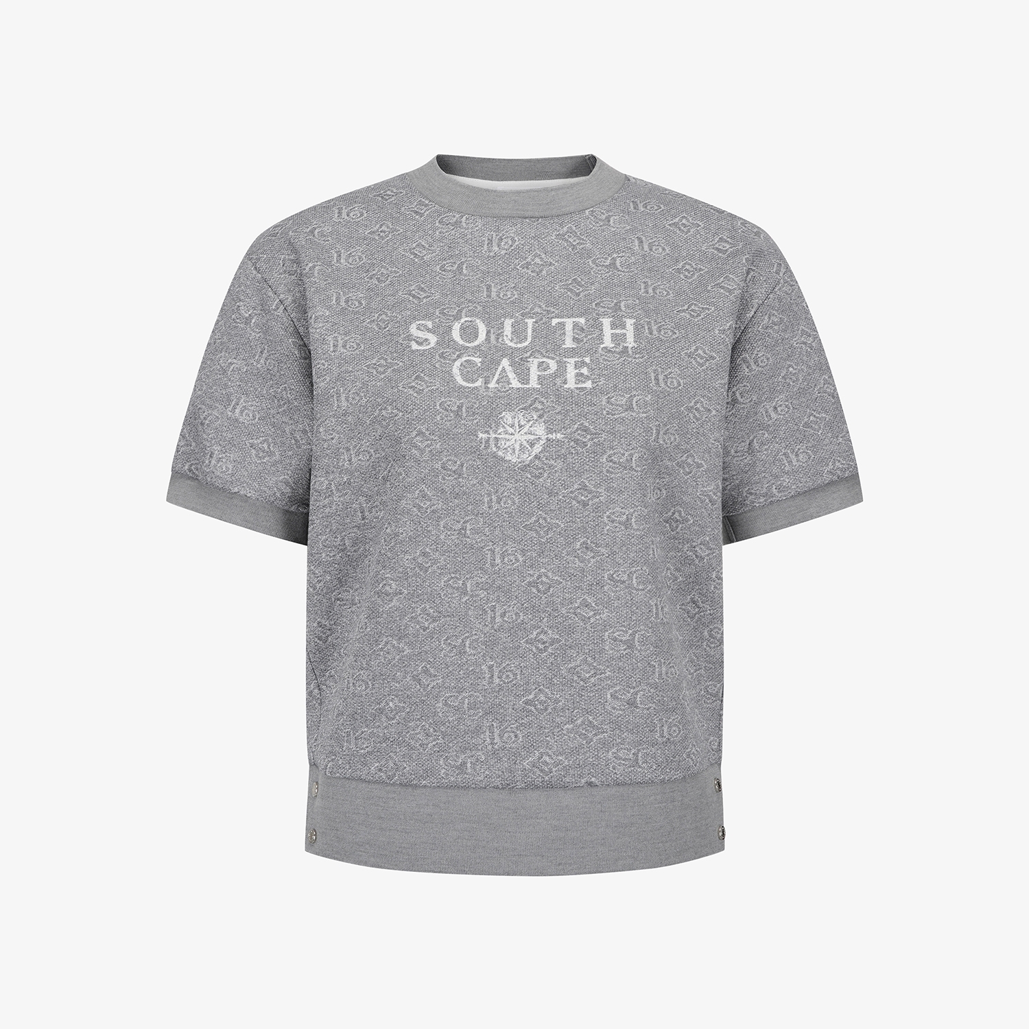 사우스케이프 여성 모노그램 패턴 자카드 반팔 티셔츠_차콜 그레이
