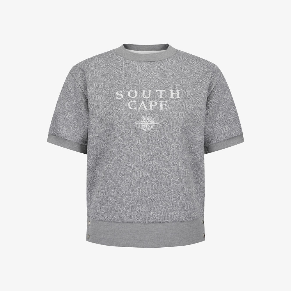 사우스케이프 여성 모노그램 패턴 자카드 반팔 티셔츠_차콜 그레이