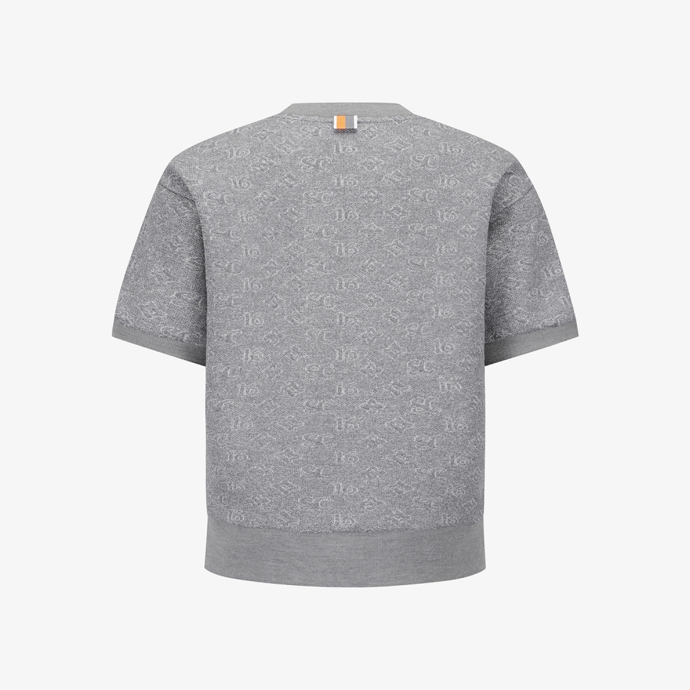 사우스케이프 여성 모노그램 패턴 자카드 반팔 티셔츠_차콜 그레이