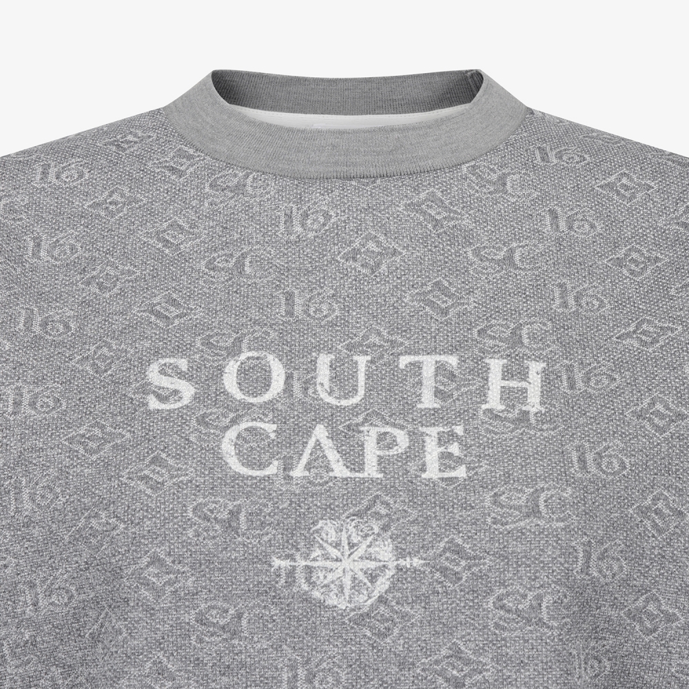 사우스케이프 여성 모노그램 패턴 자카드 반팔 티셔츠_차콜 그레이