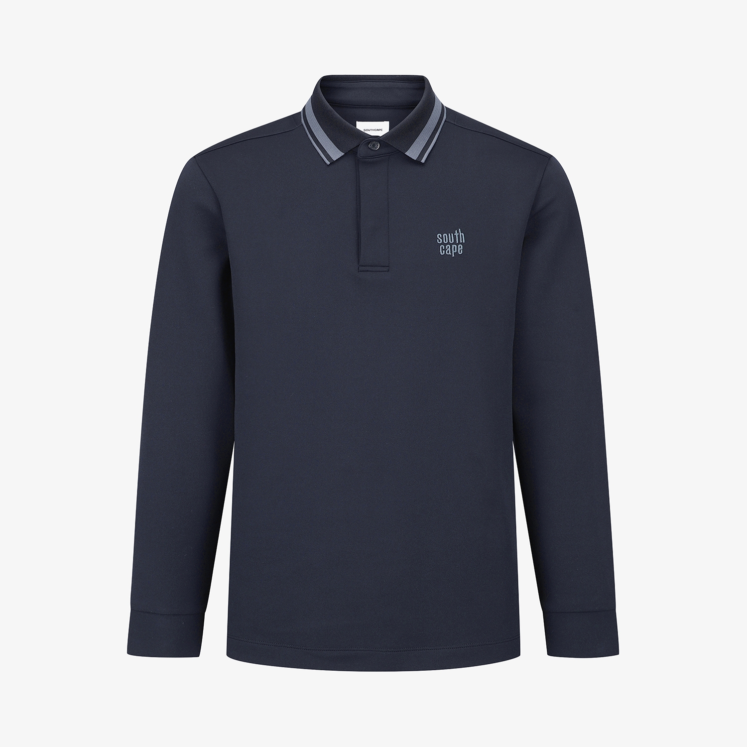 사우스케이프 남성 배색 라인 긴팔 카라 티셔츠_다크 네이비