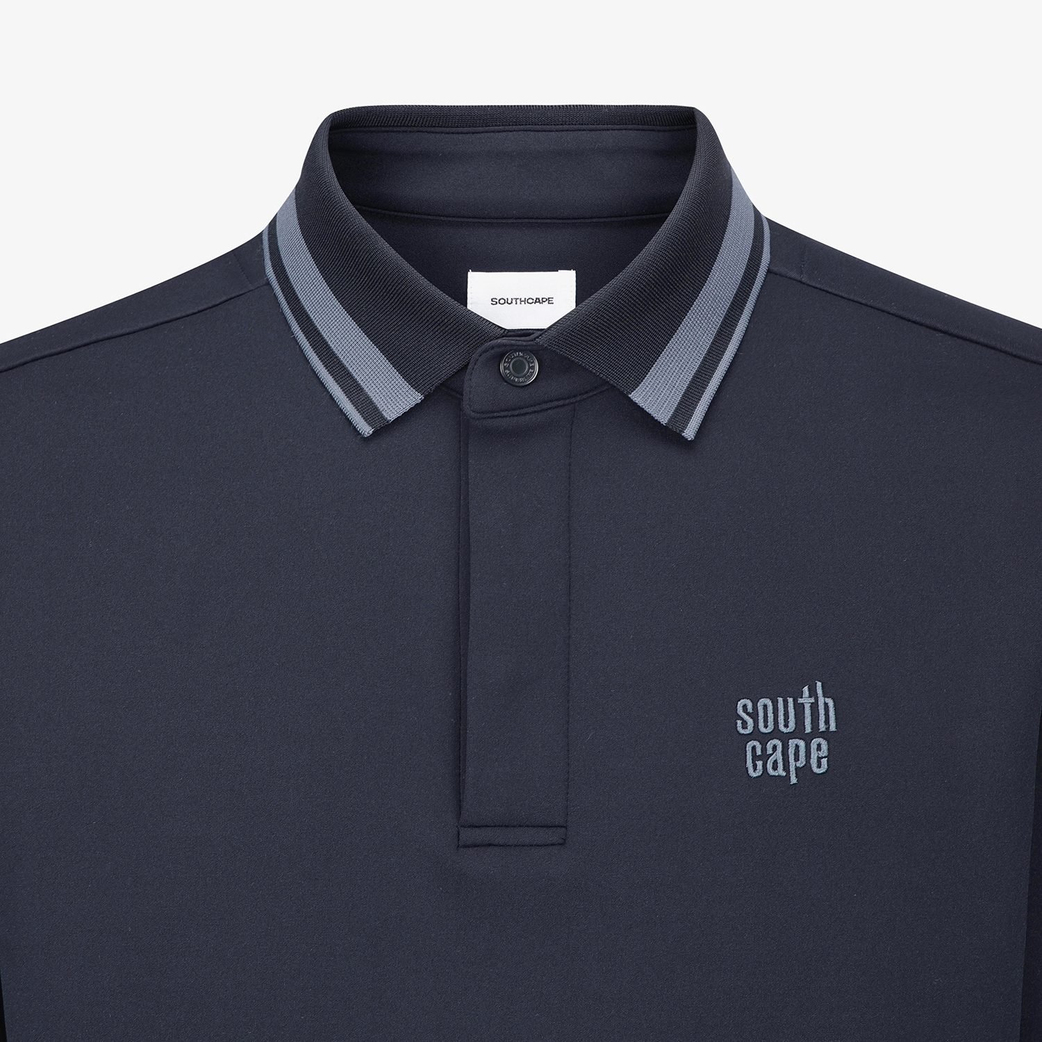 사우스케이프 남성 배색 라인 긴팔 카라 티셔츠_다크 네이비