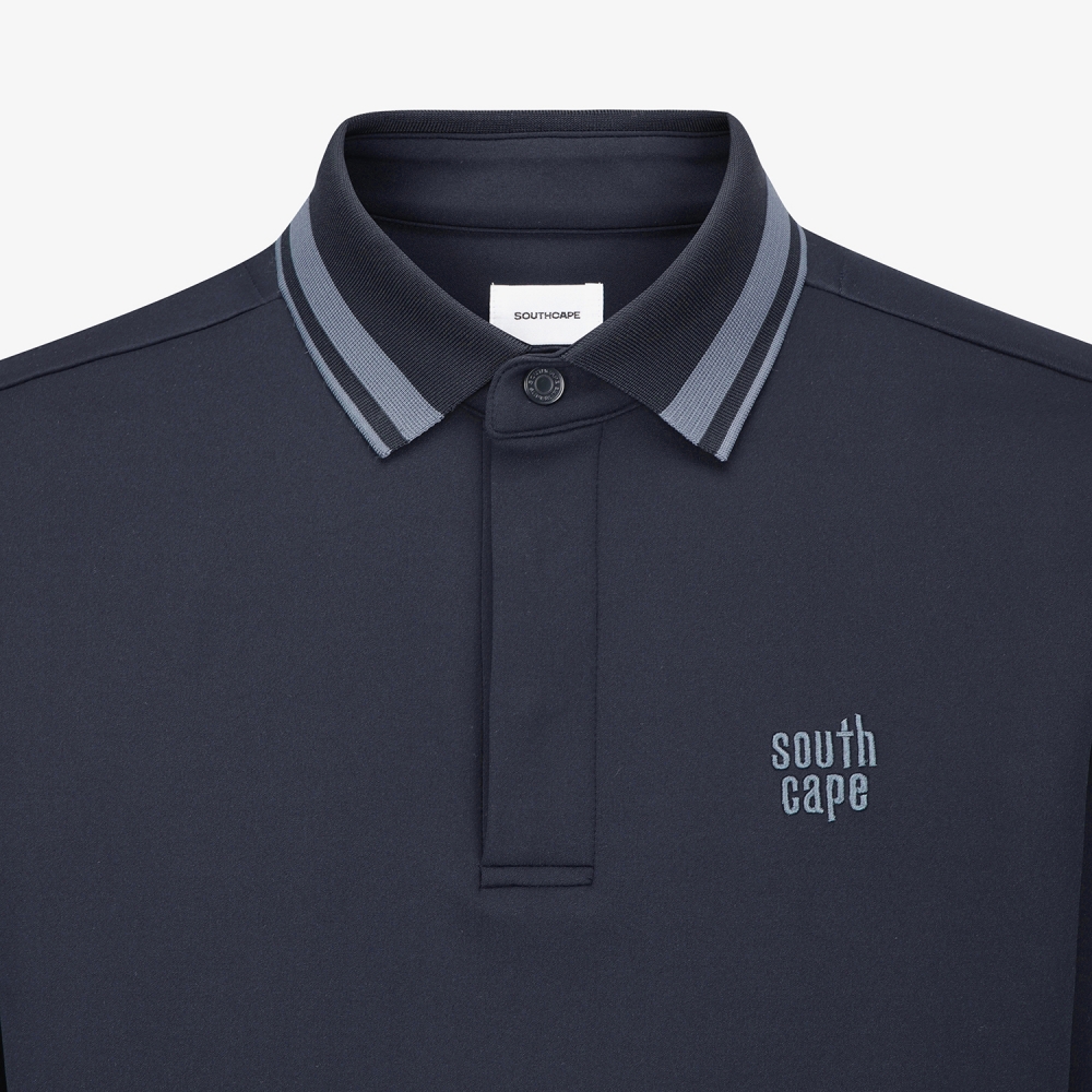 사우스케이프 남성 배색 라인 긴팔 카라 티셔츠_다크 네이비