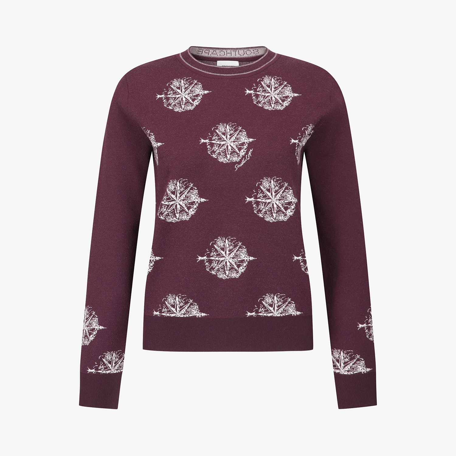 여성 사우스크로스 로고 패턴 자카드 니트_와인