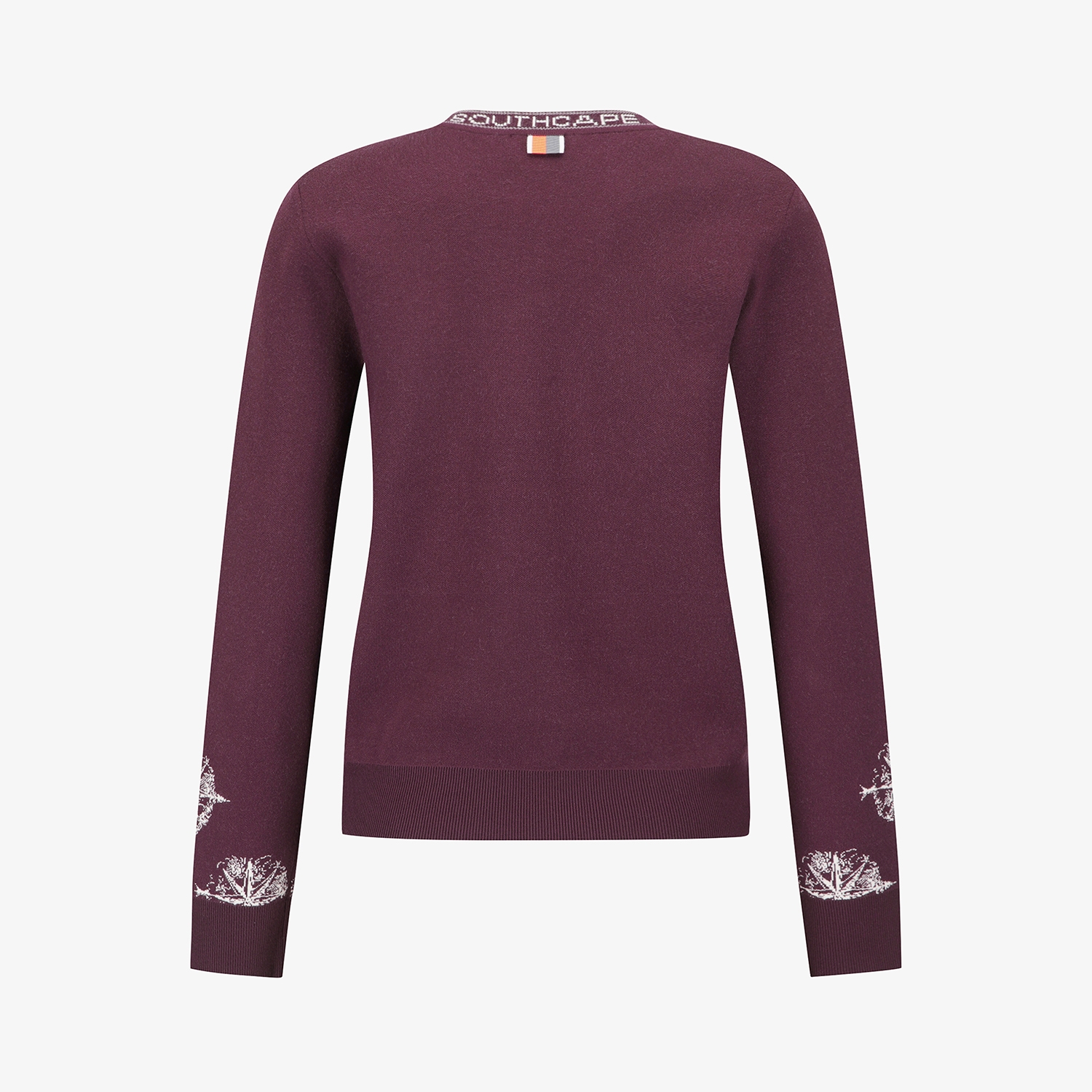 여성 사우스크로스 로고 패턴 자카드 니트_와인