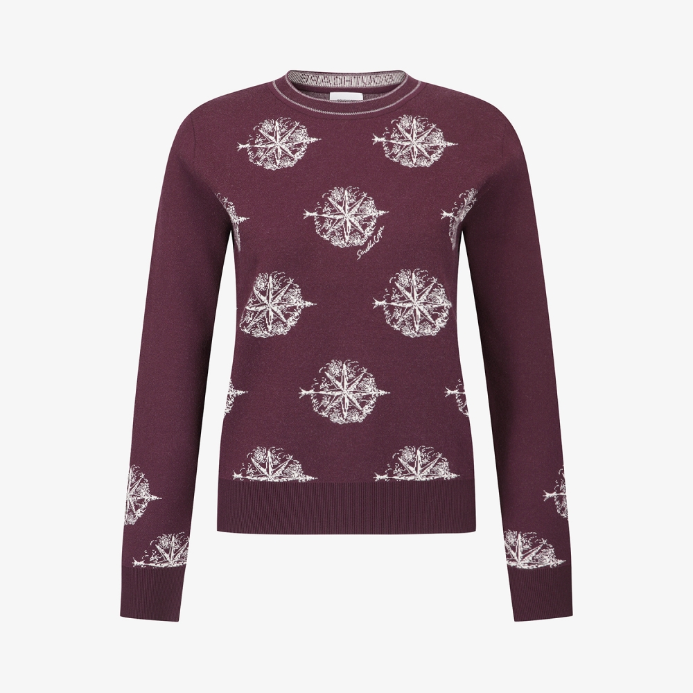 여성 사우스크로스 로고 패턴 자카드 니트_와인