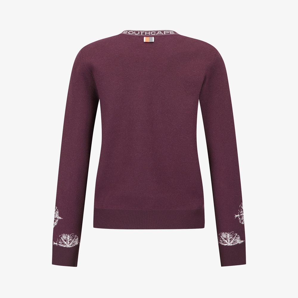 여성 사우스크로스 로고 패턴 자카드 니트_와인