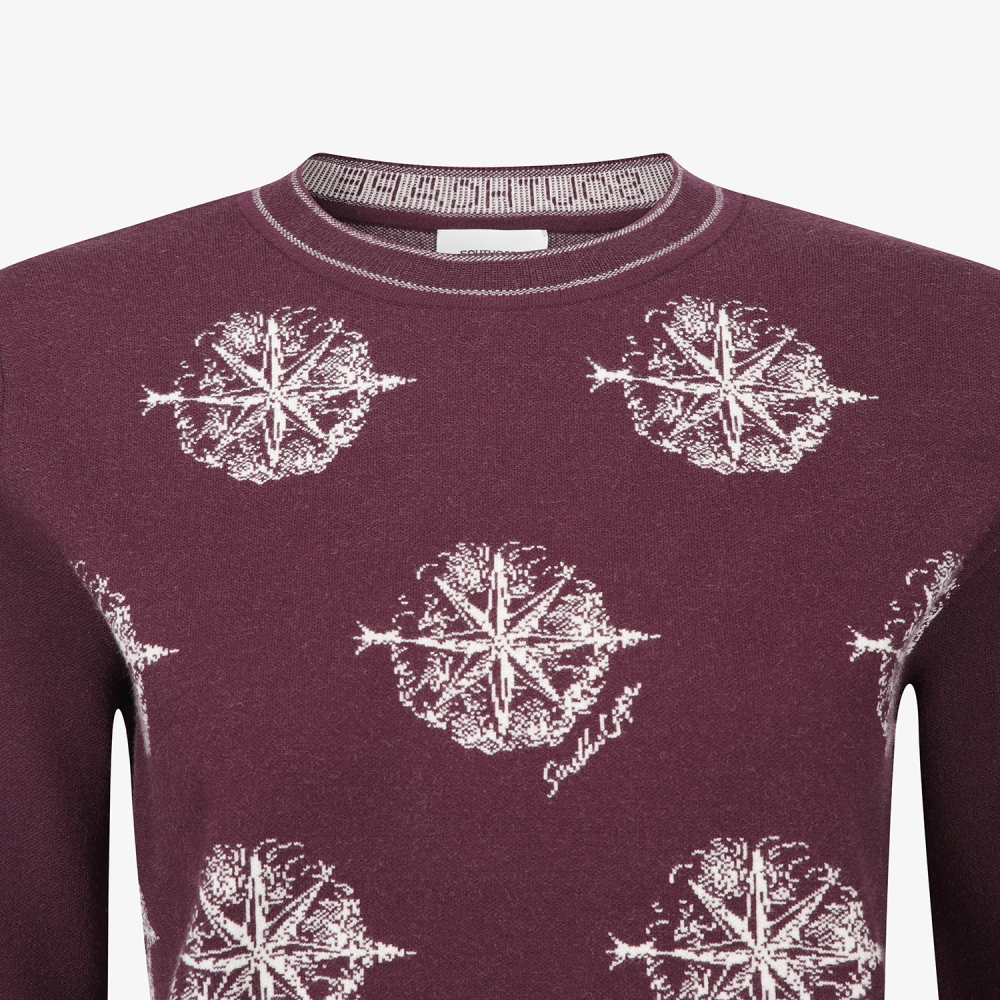 여성 사우스크로스 로고 패턴 자카드 니트_와인