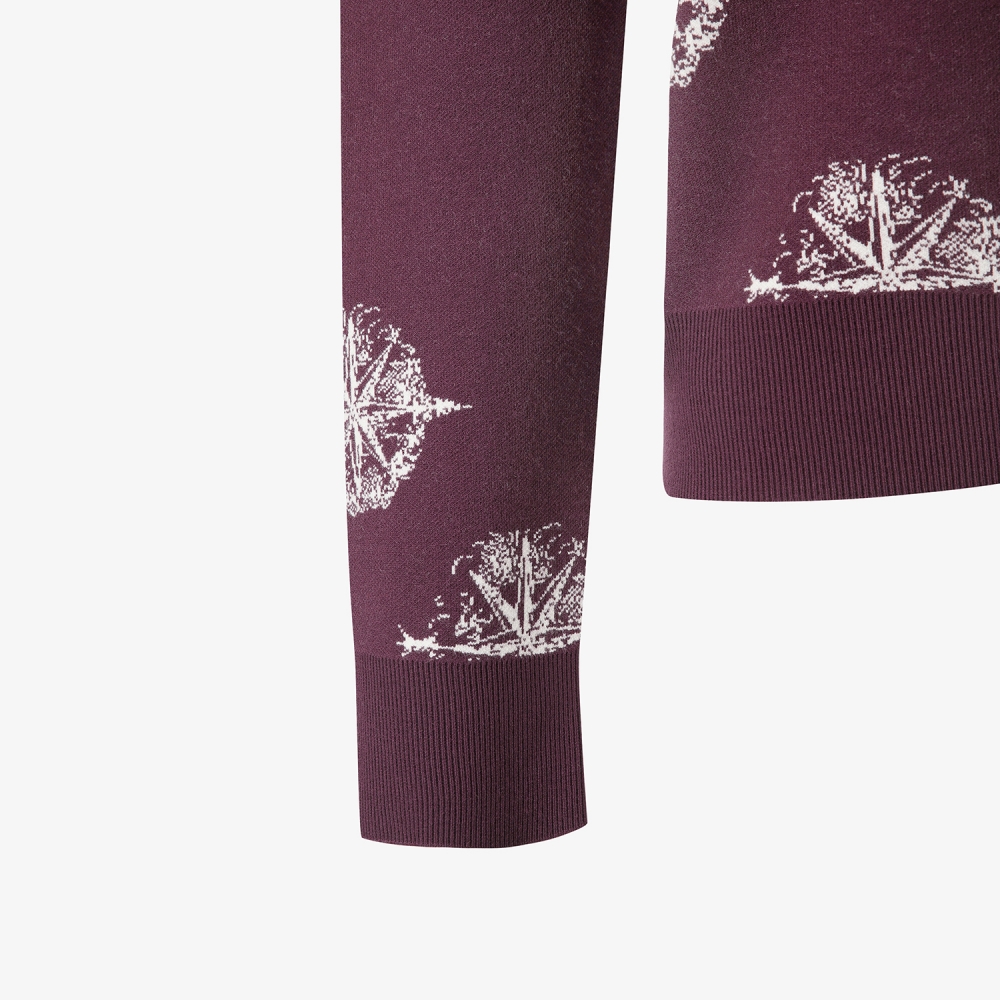 여성 사우스크로스 로고 패턴 자카드 니트_와인