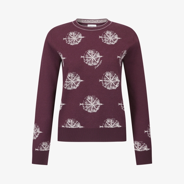 여성 사우스크로스 로고 패턴 자카드 니트_와인
