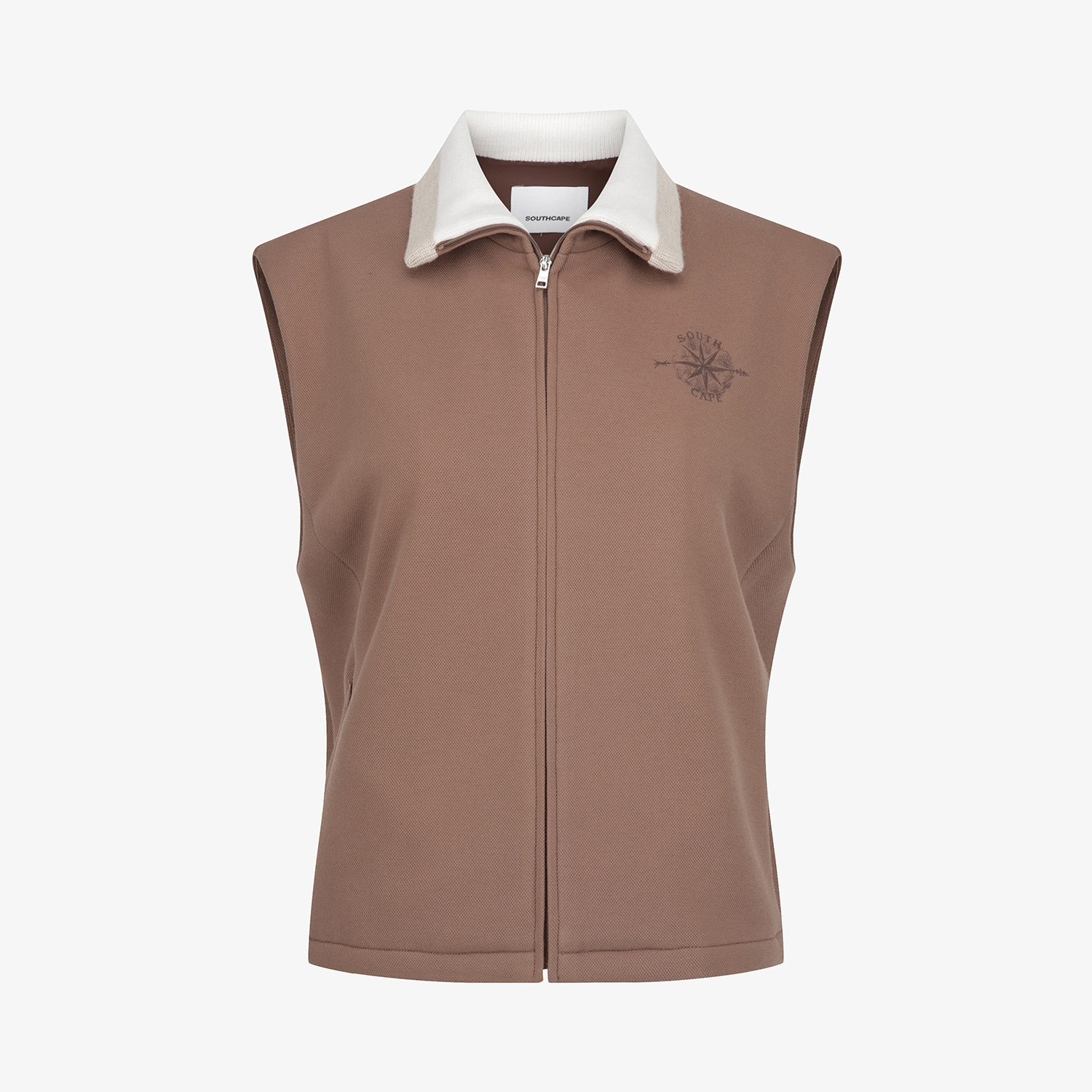 여성 사우스크로스 배색 카라 저지 베스트_브라운