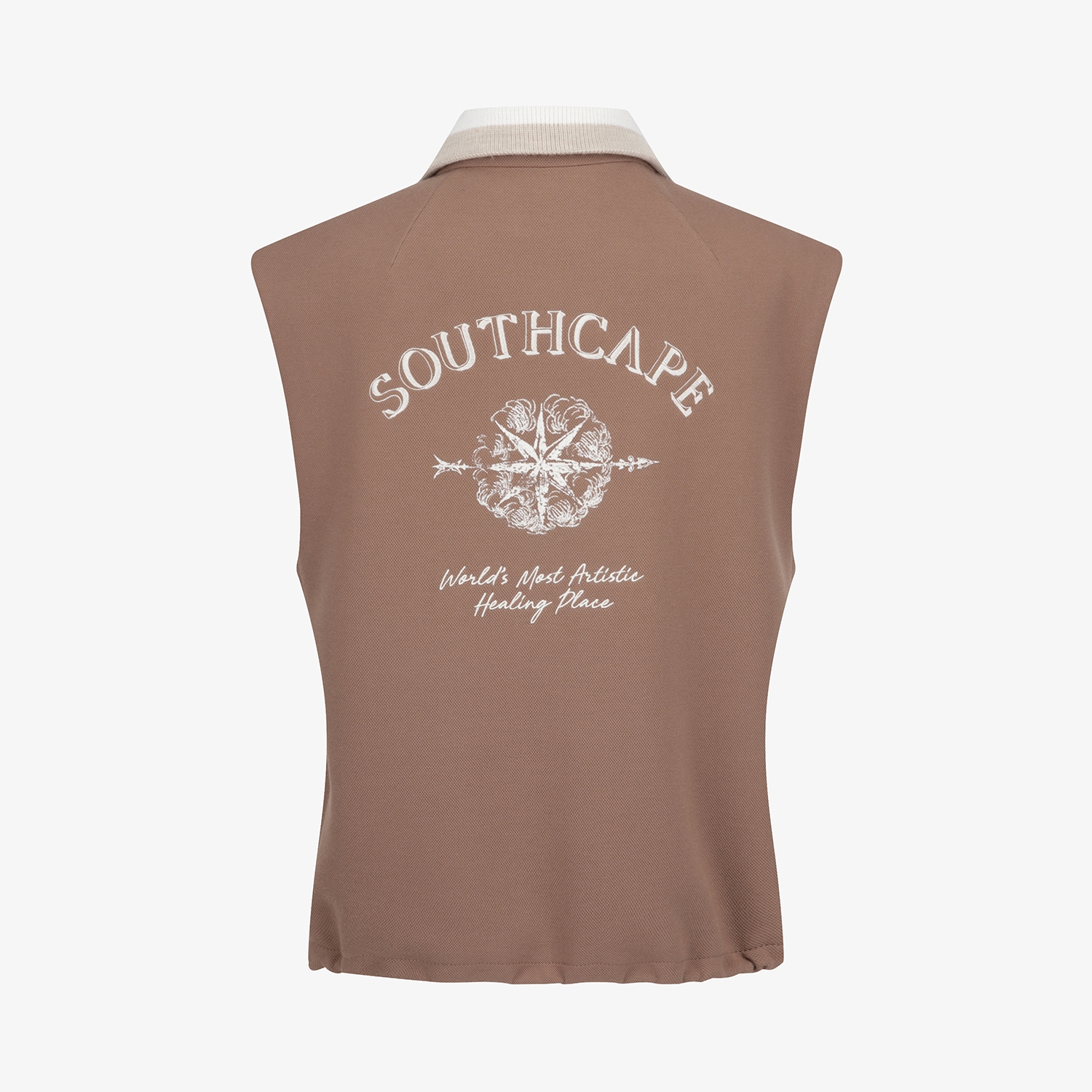 여성 사우스크로스 배색 카라 저지 베스트_브라운