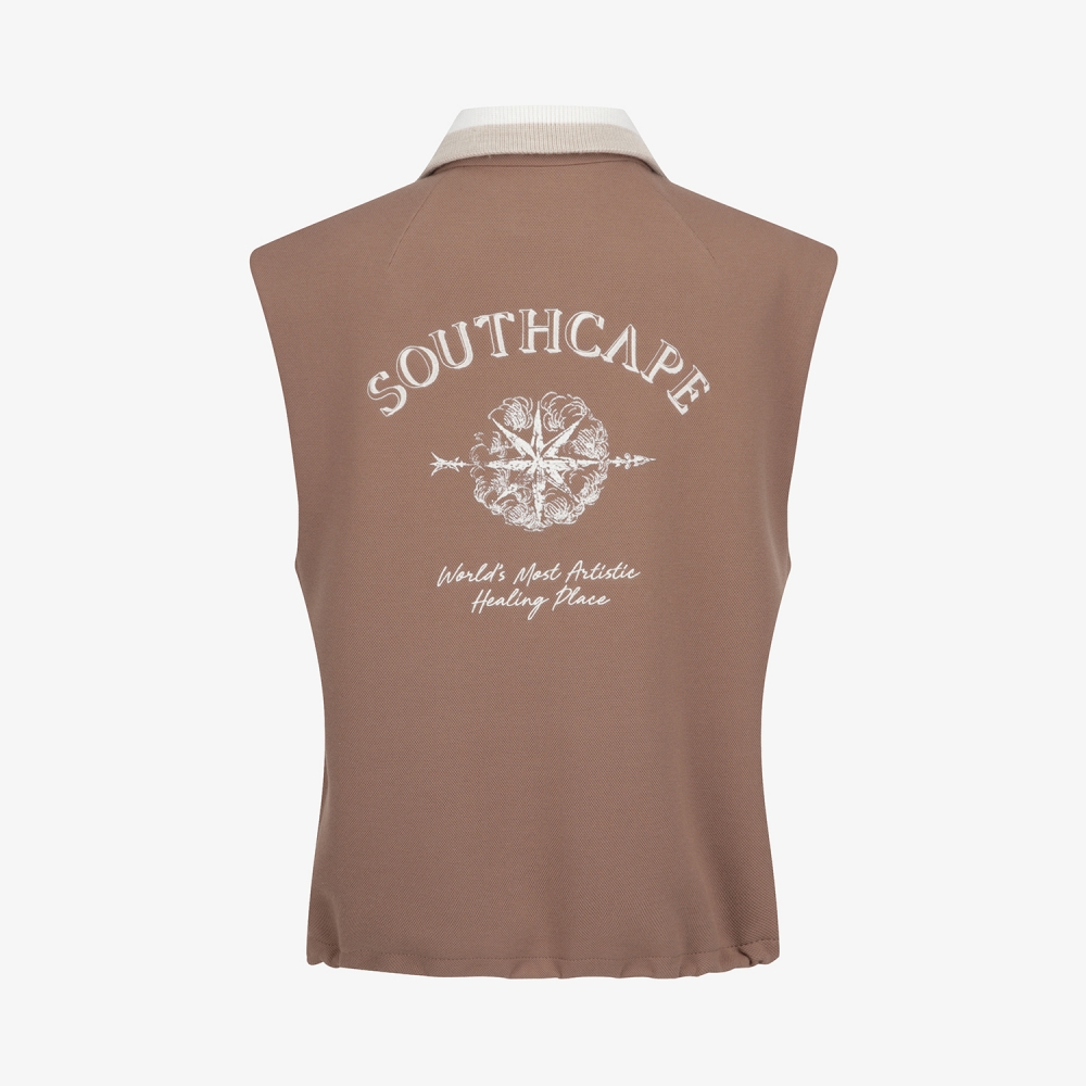 여성 사우스크로스 배색 카라 저지 베스트_브라운