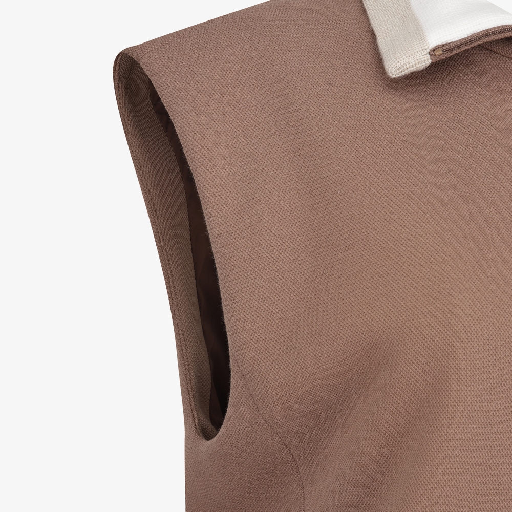 여성 사우스크로스 배색 카라 저지 베스트_브라운