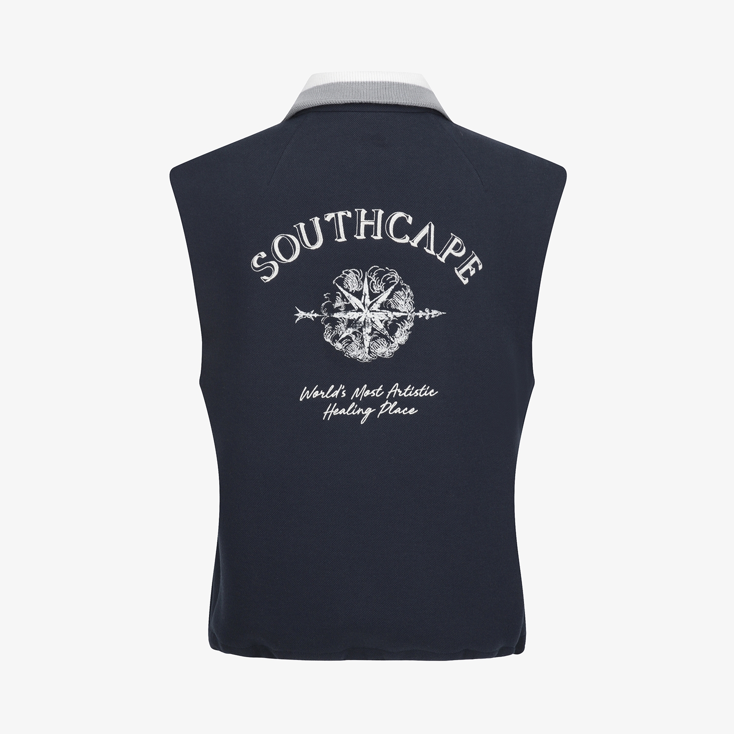 여성 사우스크로스 배색 카라 저지 베스트_네이비