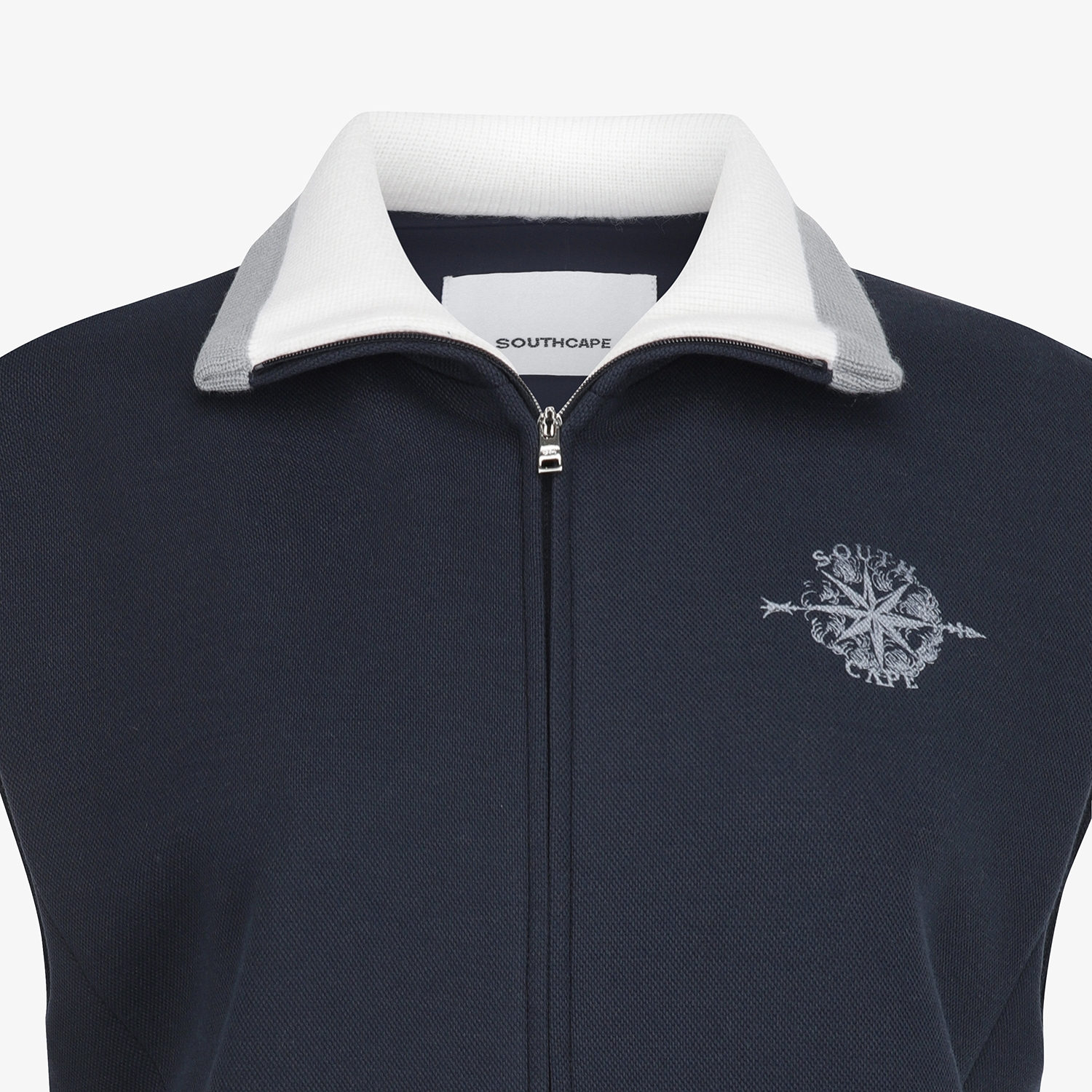 여성 사우스크로스 배색 카라 저지 베스트_네이비