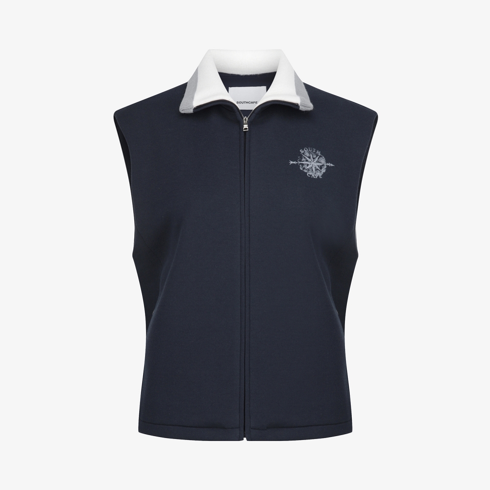 여성 사우스크로스 배색 카라 저지 베스트_네이비