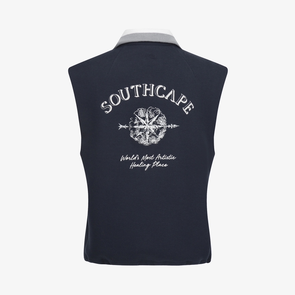 여성 사우스크로스 배색 카라 저지 베스트_네이비