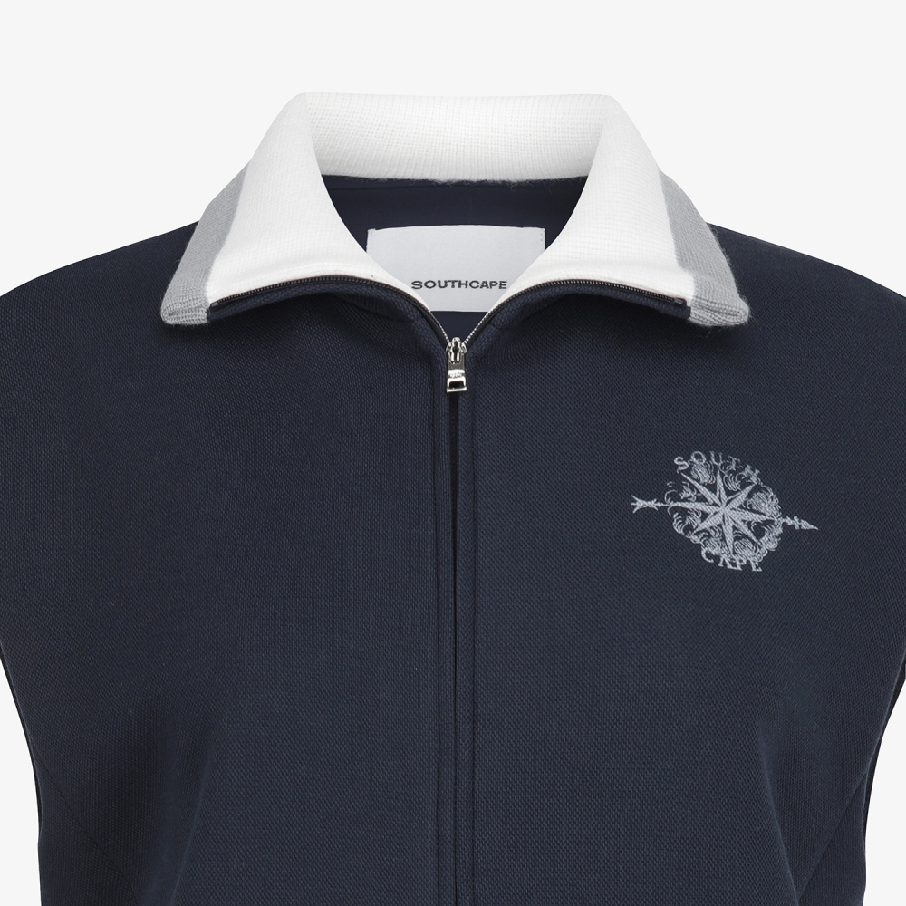 여성 사우스크로스 배색 카라 저지 베스트_네이비