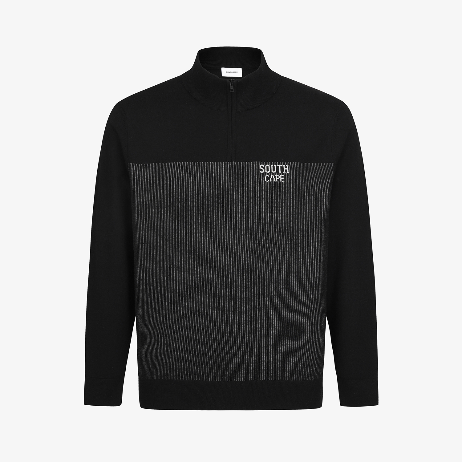 사우스케이프 남성 스트라이프 텍스쳐 하프 집업 니트_블랙