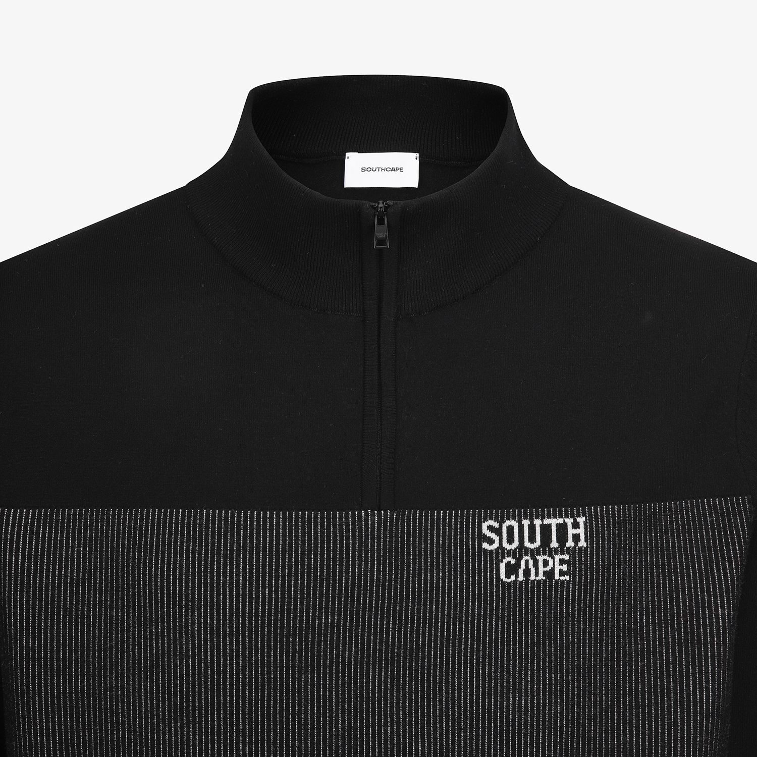 사우스케이프 남성 스트라이프 텍스쳐 하프 집업 니트_블랙