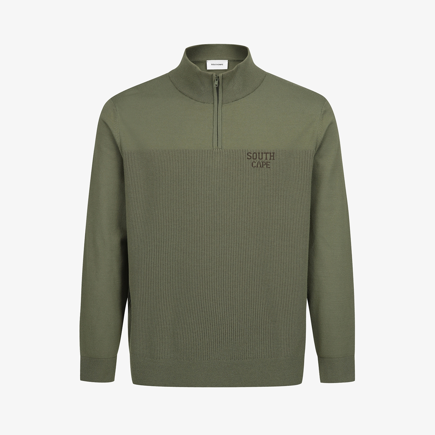 사우스케이프 남성 스트라이프 텍스쳐 하프 집업 니트_카키