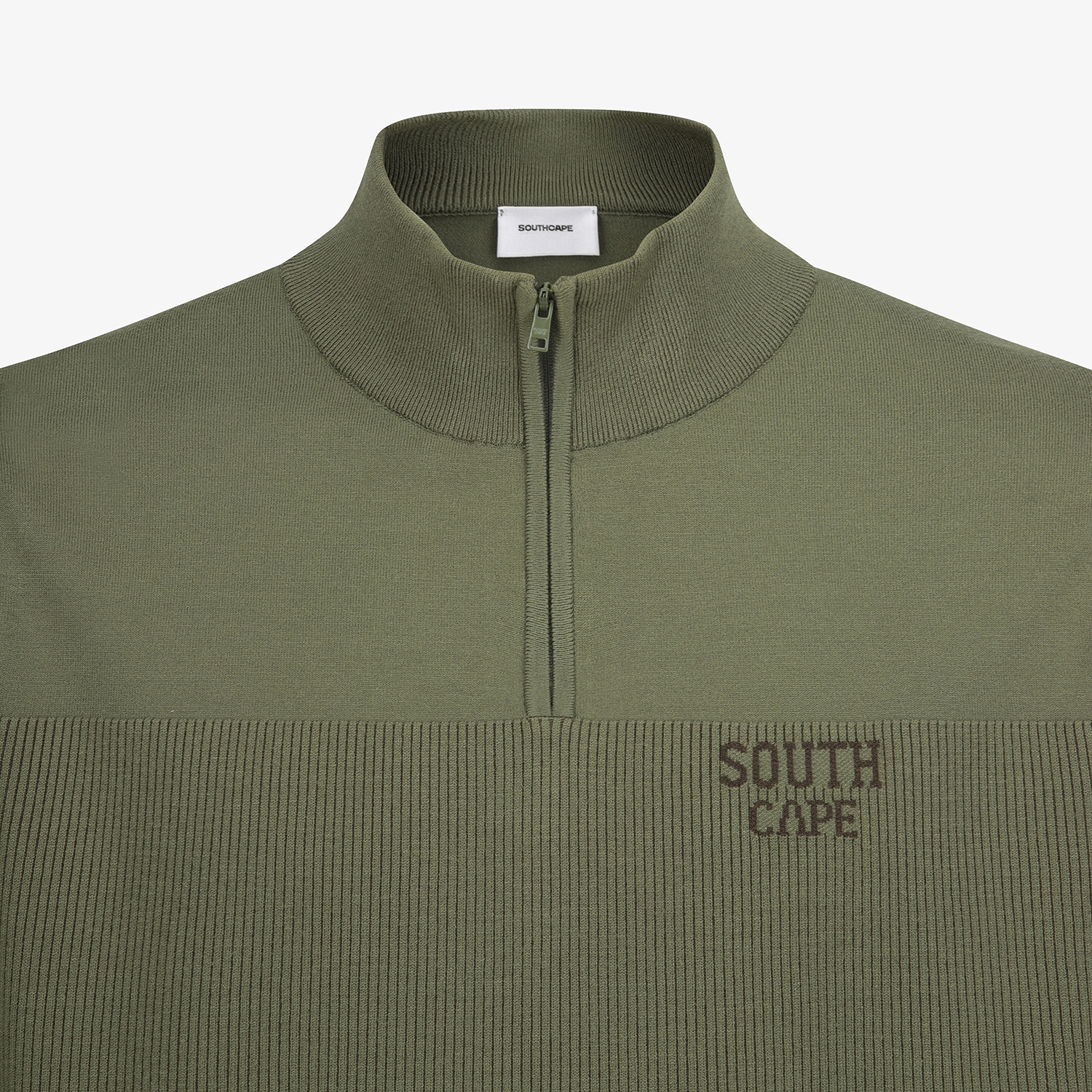 사우스케이프 남성 스트라이프 텍스쳐 하프 집업 니트_카키