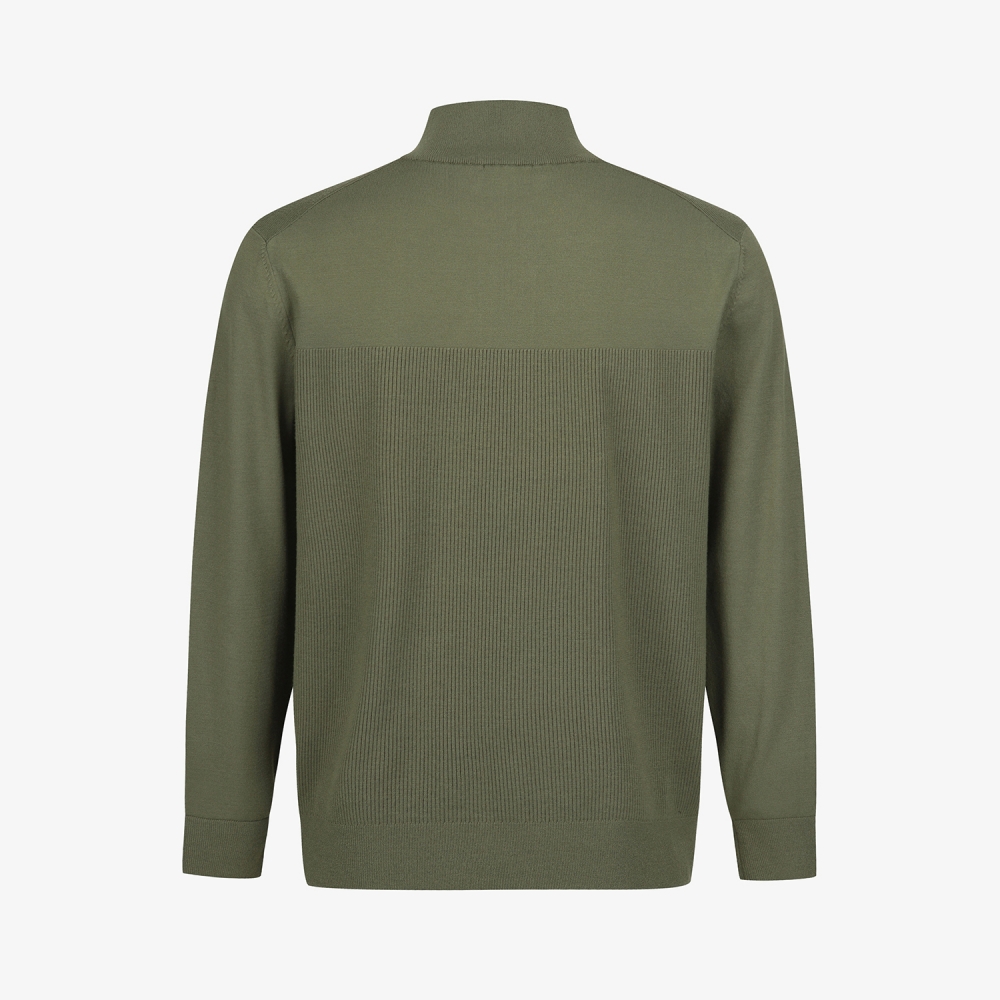 사우스케이프 남성 스트라이프 텍스쳐 하프 집업 니트_카키