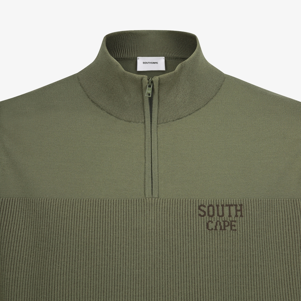 사우스케이프 남성 스트라이프 텍스쳐 하프 집업 니트_카키