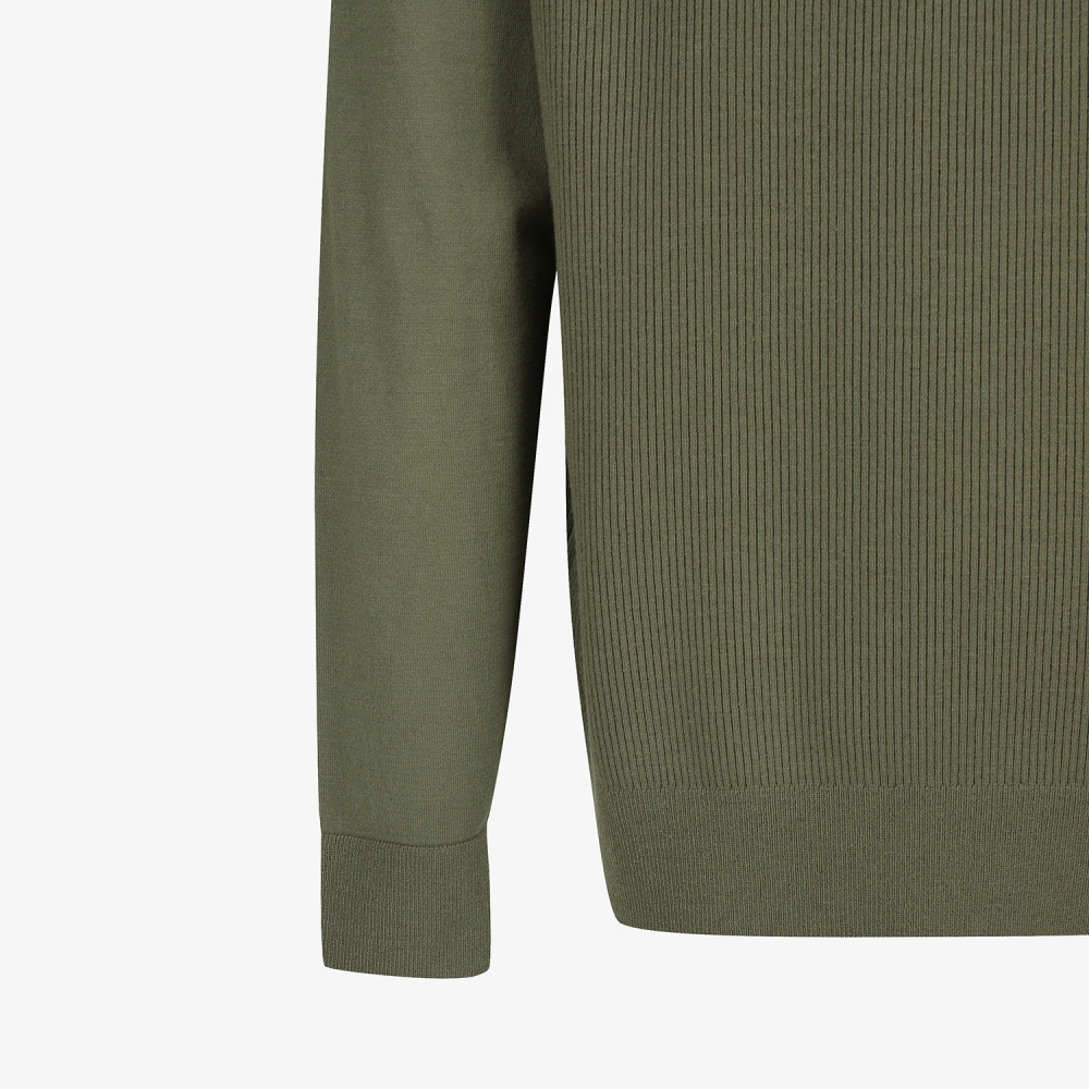 사우스케이프 남성 스트라이프 텍스쳐 하프 집업 니트_카키