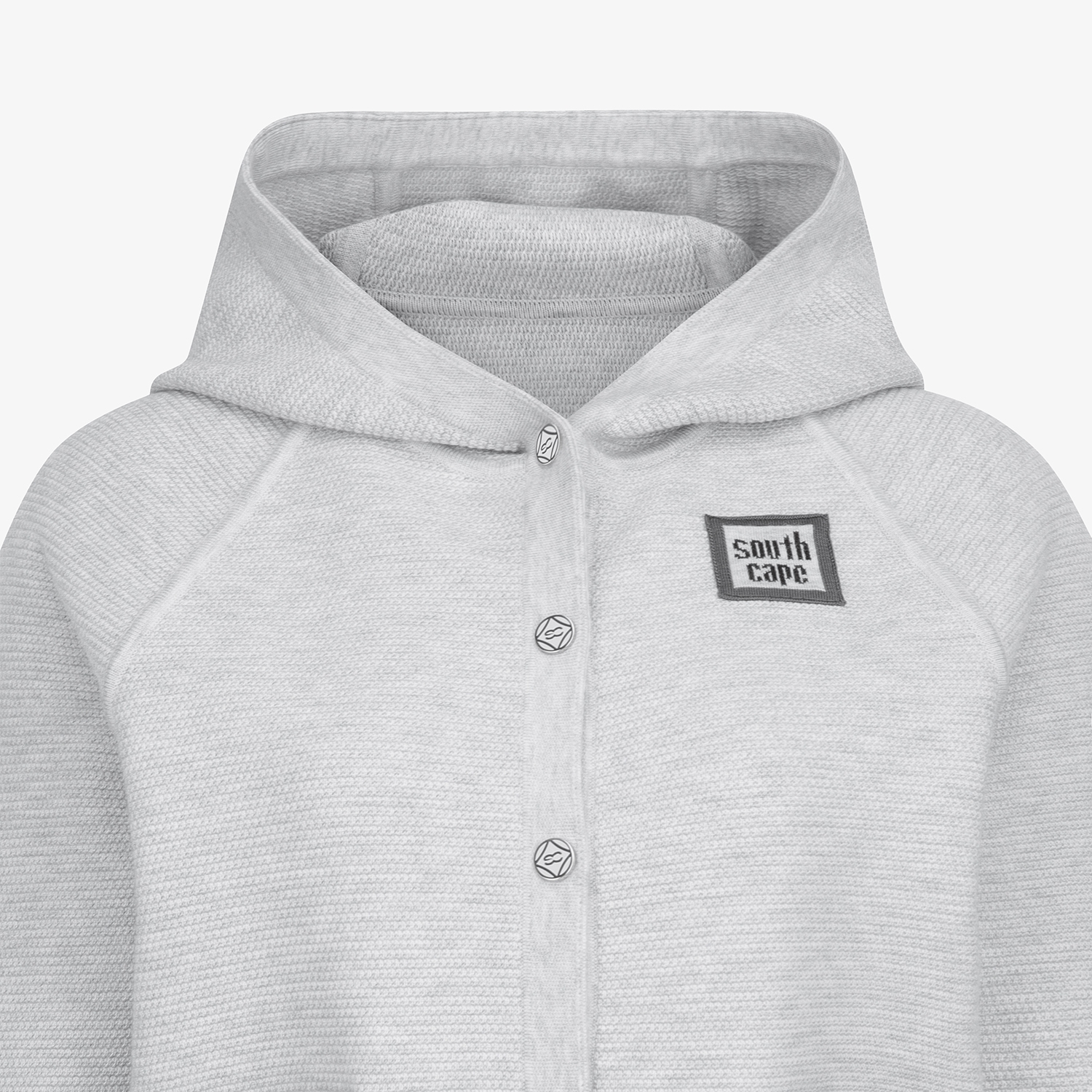 사우스케이프 여성 배색 로고 후드 니트 가디건_라이트 그레이