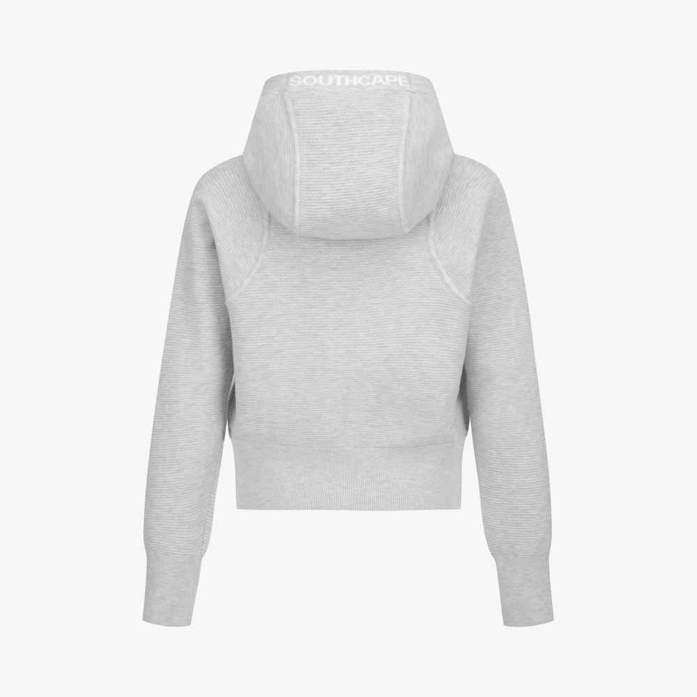 사우스케이프 여성 배색 로고 후드 니트 가디건_라이트 그레이